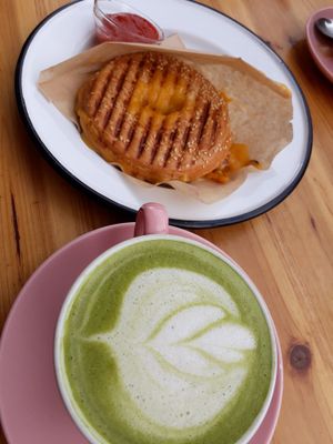Matcha green tea and grilled cheese coconut bacon bagel at Brammibal's Donuts - Prenzlauer Berg in Berlin