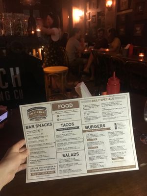 Menu at Small Bar in Crows Nest