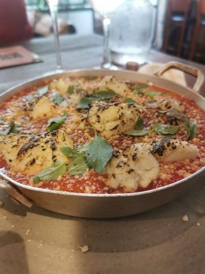 Delicious gnoccis gratinado, the sauce is amazing at Piccoli Cucina in Sao Paulo