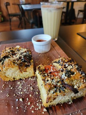 Bruschetta with a wonderful house juice mix at Piccoli Cucina in Sao Paulo