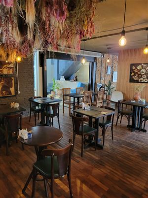 The cafe space which connects with a workspace at Piccoli Cucina in Sao Paulo