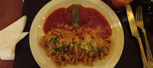 Polpetta e Fettuccine pomodoro (no Menu Executivo) at Piccoli Cucina in Sao Paulo