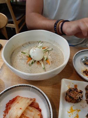 Cold soy bean noodle soup at Guksuga in Seoul