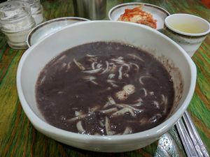 red bean noodle soup at Guksuga in Seoul