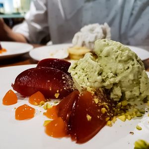 Matcha ice cream with red wine plum  at HRVST by Kilter Avenue in Central Singapore