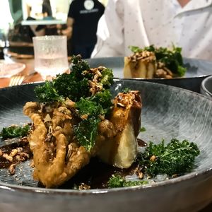 Celeriac root with kale chips at HRVST by Kilter Avenue in Central Singapore