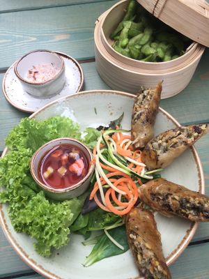 Edamame and Fried Rice paper rolls.  at Vietal-Kitchen in Hannover