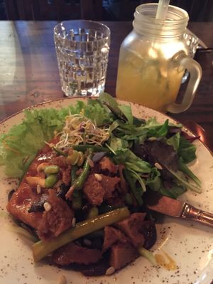 Dish from weekly menu with seitan and asparagus  at Vietal-Kitchen in Hannover