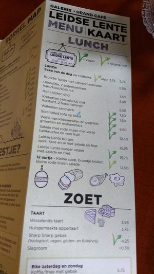 Menu at Galerie Cafe Leidse Lente in Leiden
