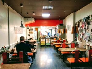 Diner and kitchen at Arancini Brothers in North London