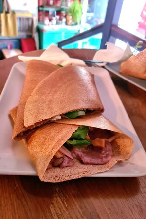 Naleśnik K'angi (filled buckwheat pancakes) 🌱😊👍 at Bez Lukru in Wroclaw
