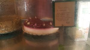 Cheese cake with rose and fruits  at Bez Lukru in Wroclaw
