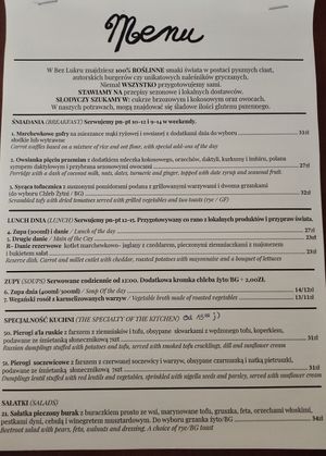 Menu at Bez Lukru in Wroclaw
