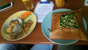 Nachos and brocoli pancake at Bez Lukru in Wroclaw