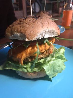 Carrot burger with ‘cheese’ at Bez Lukru in Wroclaw