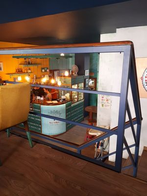 Seating upstairs at Bez Lukru in Wroclaw