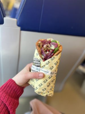 Greek Gyros Pita with extra seitan instead of feta  at SLA - Catharijne in Utrecht