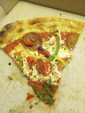 Vegan pepperoni and pepper pizza at Harvest Pizzeria in Dublin