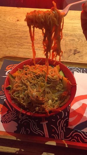 Noodles with tofu and vegetables at Gatsu Gatsu in Brussels