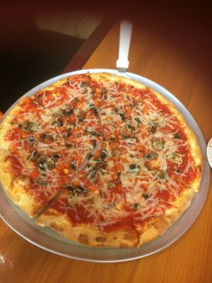 Large pizza, ask for extra vegan cheese at Cinelli's Pizza in Rochester