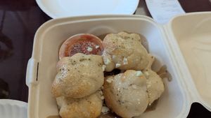 Vegan garlic knots at Cinelli's Pizza in Rochester