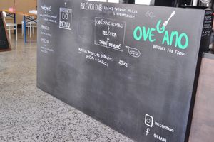 Menu board at Ovegano in Brno