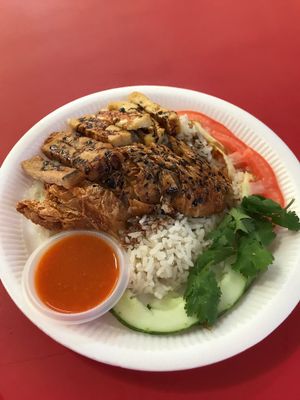 delicious “chicken rice”!  at An Xin Vegan Stall in Central Singapore