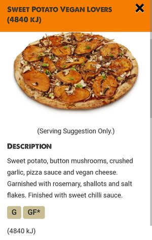 Vegan pizza at Pizza Capers in Launceston