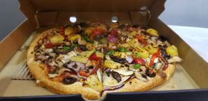 Vegetarian with vegan cheese at Pizza Capers in Launceston