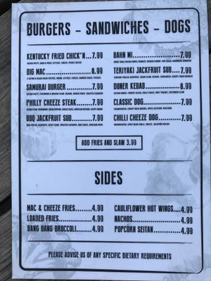 Menu Oct 2018 at The Firefly in Worcester