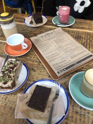 Carrot cake. Chocolate mud cake. Millionaires shortbread at Ginger & Co. Coffee in Shrewsbury