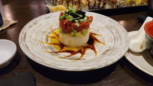 Vegan sushi tower at Blue Sushi Sake Grill in Indianapolis