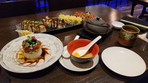 Miso soup and tea at Blue Sushi Sake Grill in Indianapolis