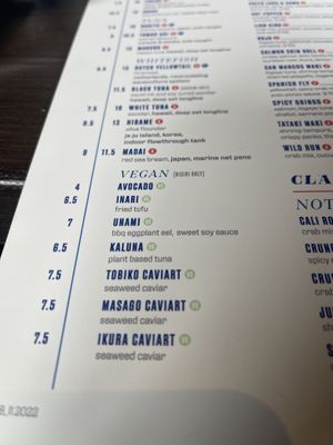 Vegan Nigrini options  at Blue Sushi Sake Grill in Indianapolis
