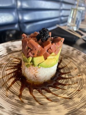 Vegan Tuna Tower was delicious !  at Blue Sushi Sake Grill in Indianapolis