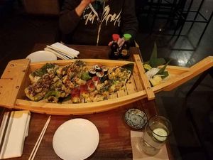sushi boat. few years ago, so think this features some discontinued rolls - the shojin and avo ahimi at Blue Sushi Sake Grill in Indianapolis