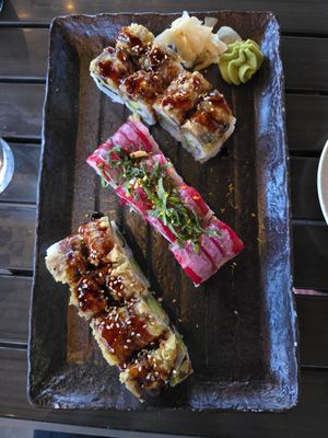 2x prince roll with 1x bito vegan Maki in middle at Blue Sushi Sake Grill in Indianapolis
