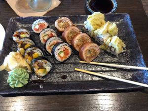 The Bomb.com! The cowgirl (the second from the right) is the best food I think I’ve ever eaten. So good.  at Blue Sushi Sake Grill in Indianapolis