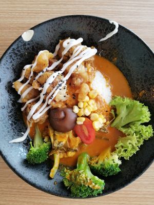 Monkey head mushrooms curry rice at Vegan Curry Rice in West Singapore