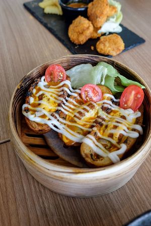 Delicious shitake mushroom potato boat
 at Vegan Curry Rice in West Singapore