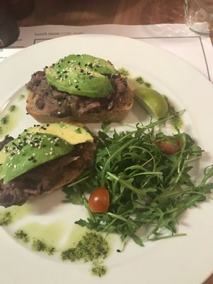 Avocado & Mexican beans on toast (vegan) at Cafe Elektric in Prague