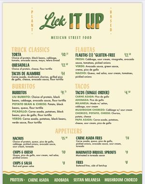 Menu  at Lick It Up - International Bar in El Paso