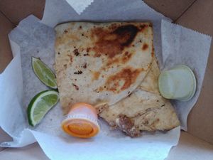 $9.75 Seitan 'steak' Quesadilla: Delicious, cheese had a great texture, but extremely salty, probably would not order again at Lick It Up - International Bar in El Paso