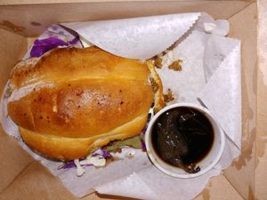 $9.75 Seitan 'Steak' Torta: Really delicious. We'd be interested in the Seitan Milanesa also. The dipping sauce was quite nice. at Lick It Up - International Bar in El Paso