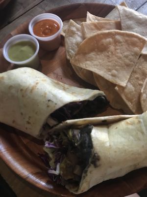Burrito with mushrooms. The green sauce was delicious! at Lick It Up - International Bar in El Paso