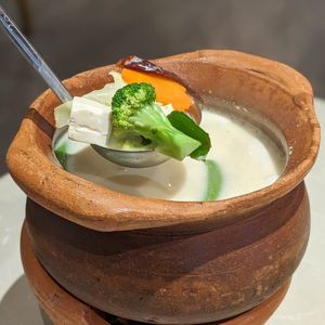 Vegan Tom Kha Soup with Vegetables and Tofu at Bali Thai - Causeway Point in North Singapore