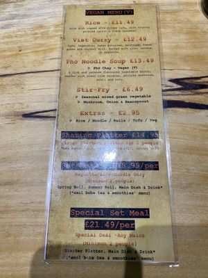 Vegan menu  at Xich Lo in Hornchurch