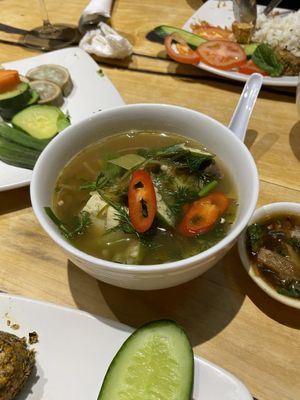 Special tasting menu: steamed veg with dipping sauce, sour soup   at Xich Lo in Hornchurch