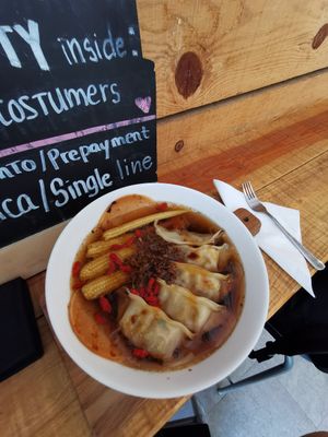 Dumpling soup at Moko Veggie Cafe - Anjos in Lisbon
