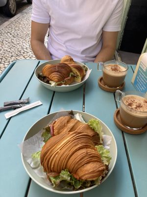 Croissant sandwich, cappucino  at Moko Veggie Cafe - Anjos in Lisbon